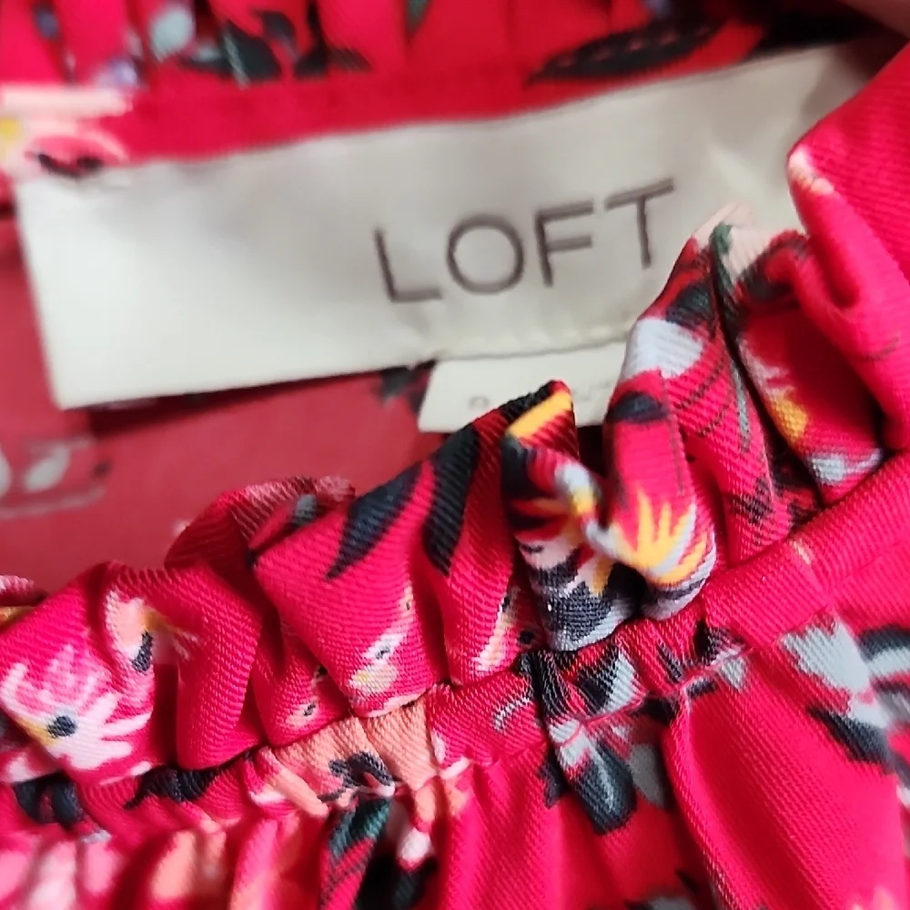 LOFT Floral Red Ruffled Dress - Picture 2 of 6
